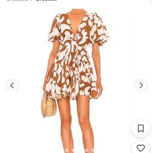 House of Harlow 1960 Brown and White Ruffled Wrap Mini Dress